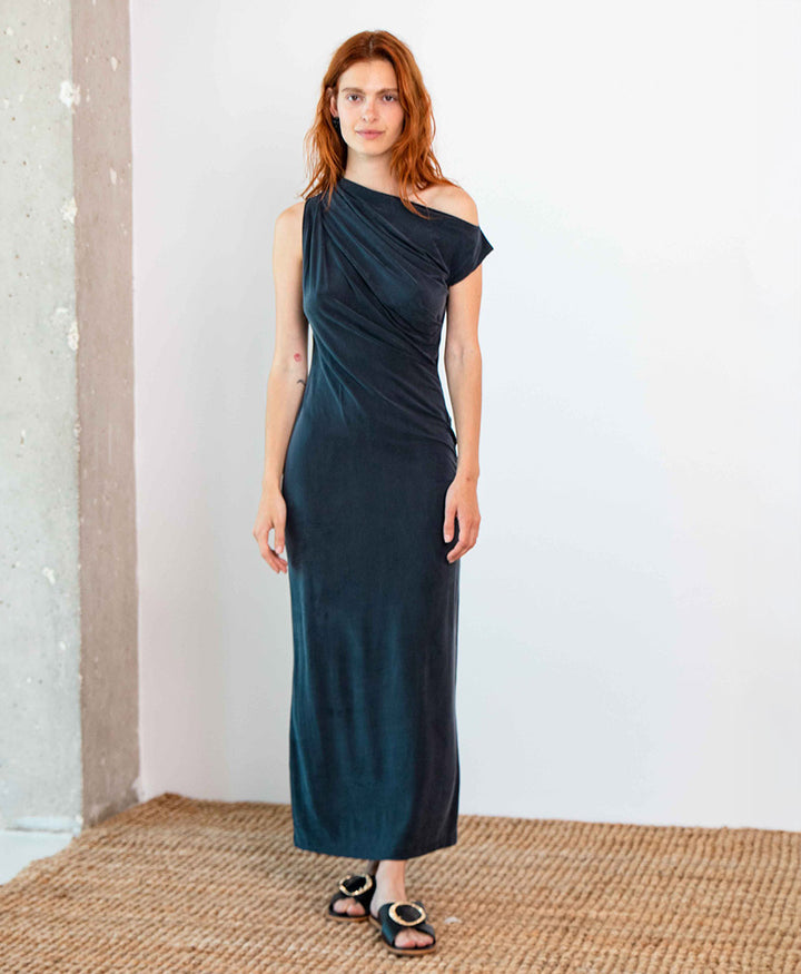 Midi Kleid / Drape Midi Dress aus Cupro Jersey - Anthrazit