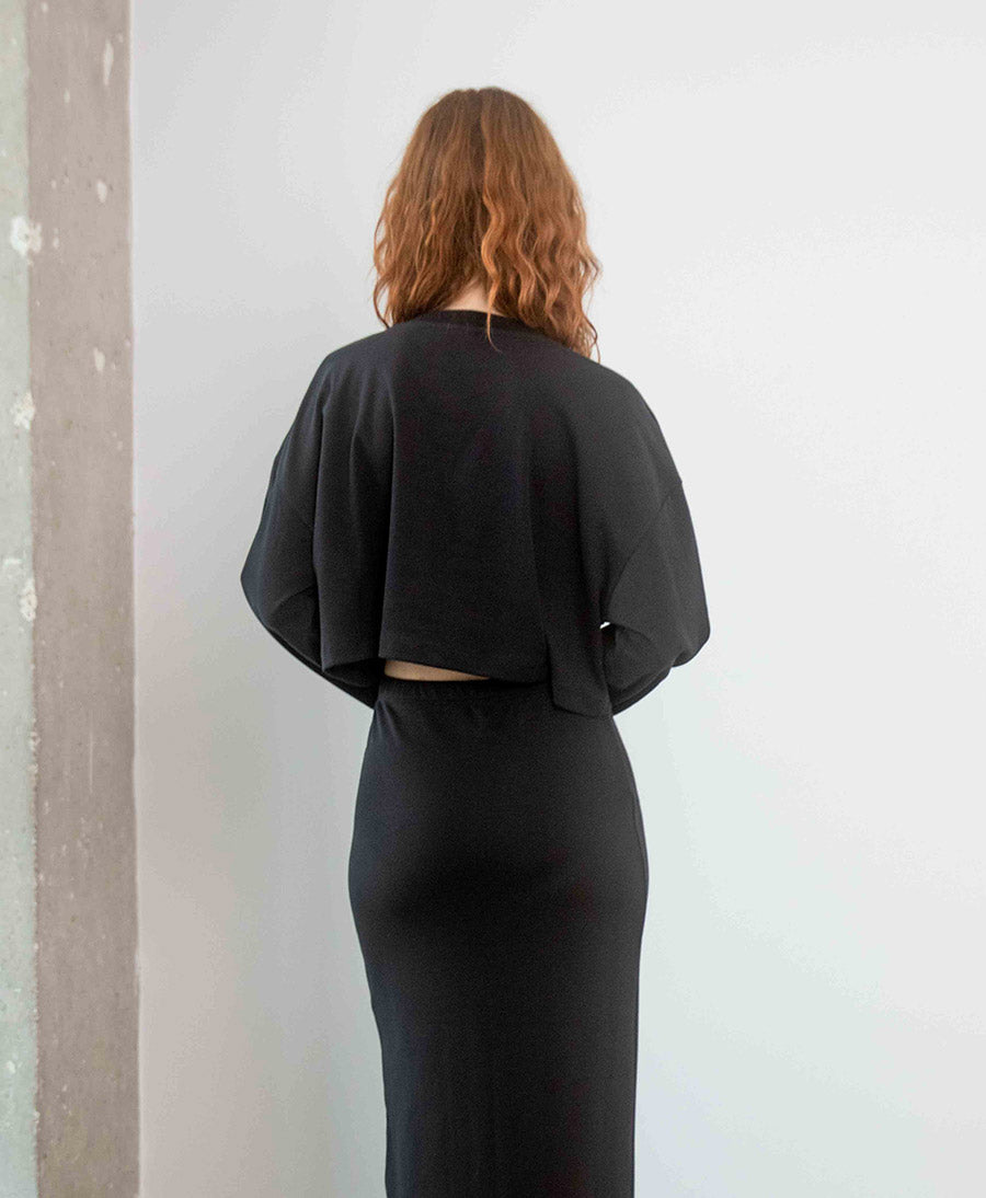 Kurzes Langarm Top  - Schwarz