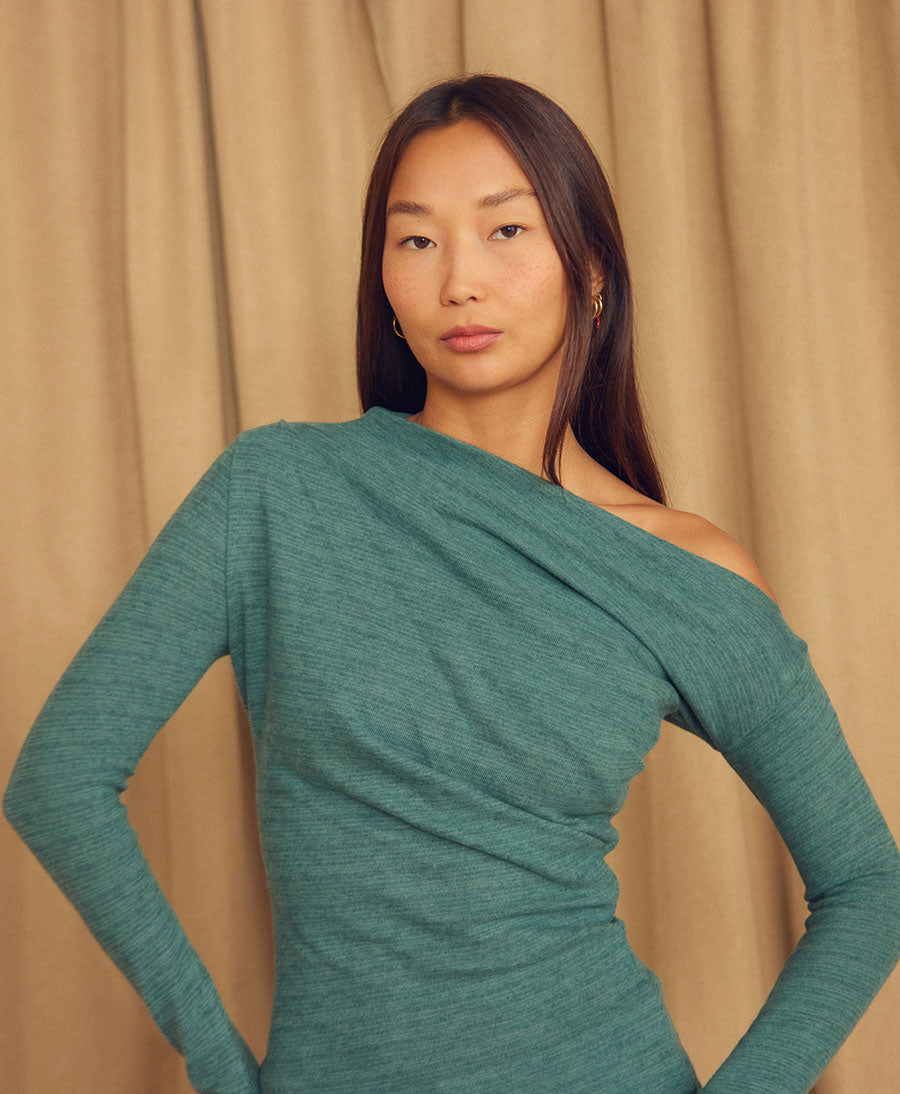 Drape Top / Oberteil mit drapiertem Ausschnitt - Türkis