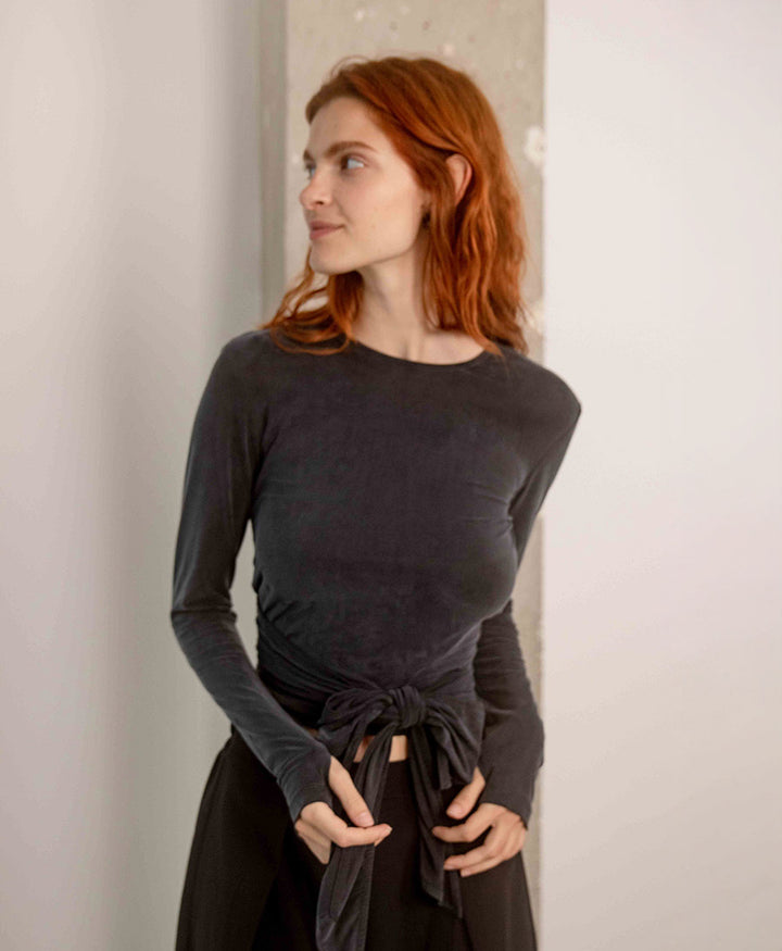 Wickeltop / Wrap Top aus Cupro Jersey - Anthrazit