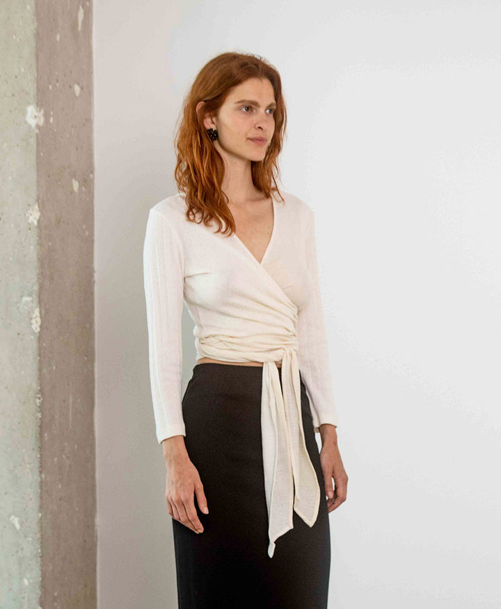 Wrap Top aus Bio-Baumwolle - Ecru