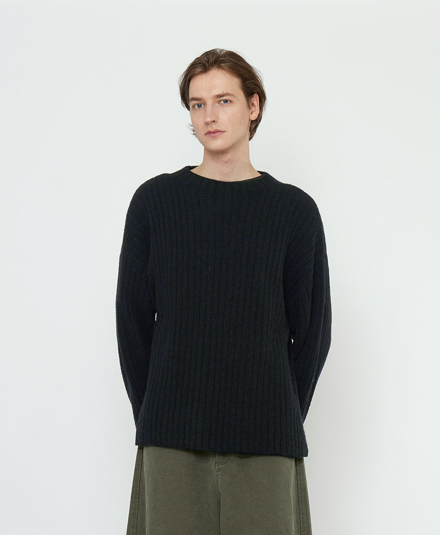 Strickpullover Oversized Ribbed Mockneck - Schwarz