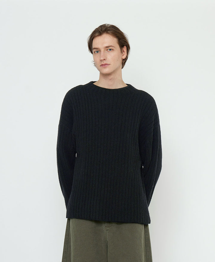 Strickpullover Oversized Ribbed Mockneck - Schwarz