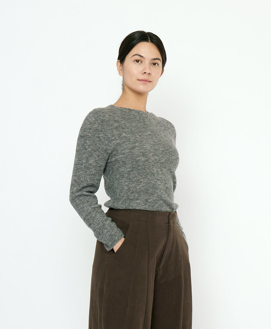Langarm Shirt Mockneck - Grau (meliert)
