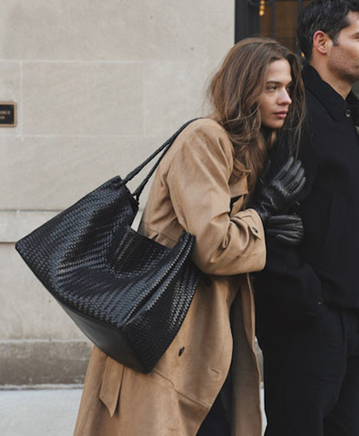 Gewebte Ledertasche "LUX" - Schwarz