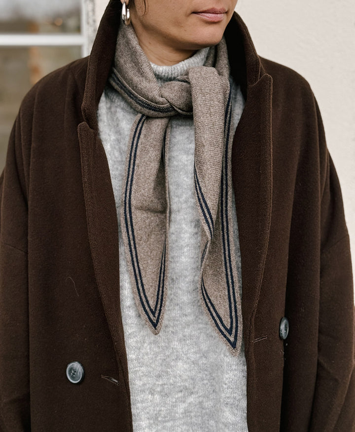 Kleiner Gestrickter Schal / Foulard aus Kaschmir - Braun / Blau