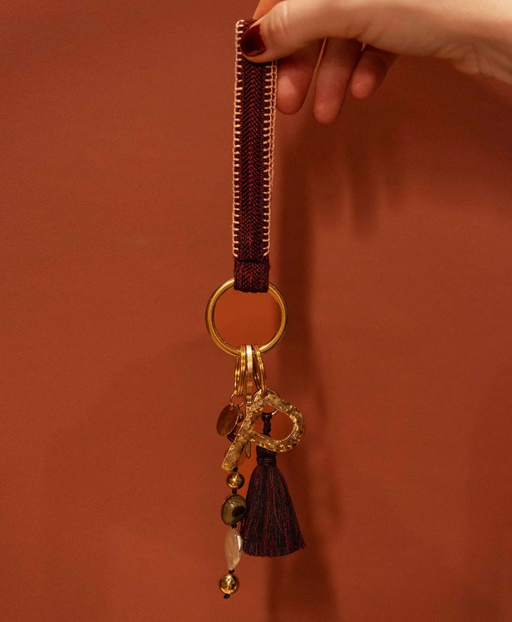 Kurzes Schlüsselband Loop mit Messing Schlüsselring - Bordeaux