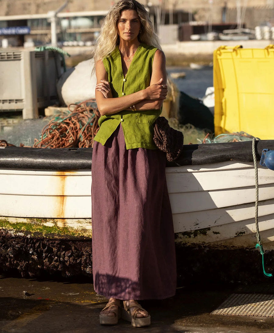 Jupe / Rock Freya aus Leinen - Aubergine