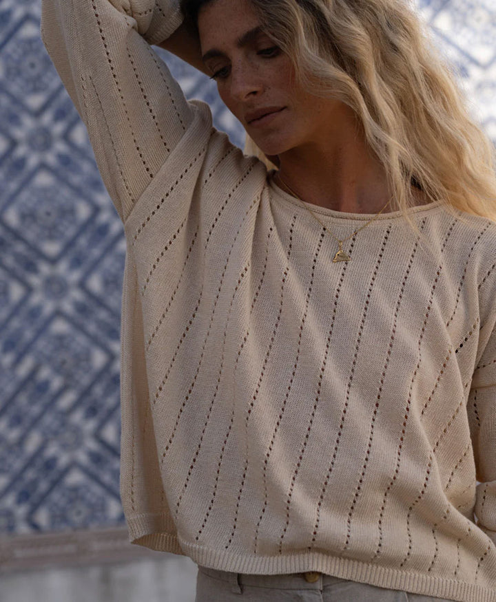Strickpullover Sofie aus Leinen - Beige