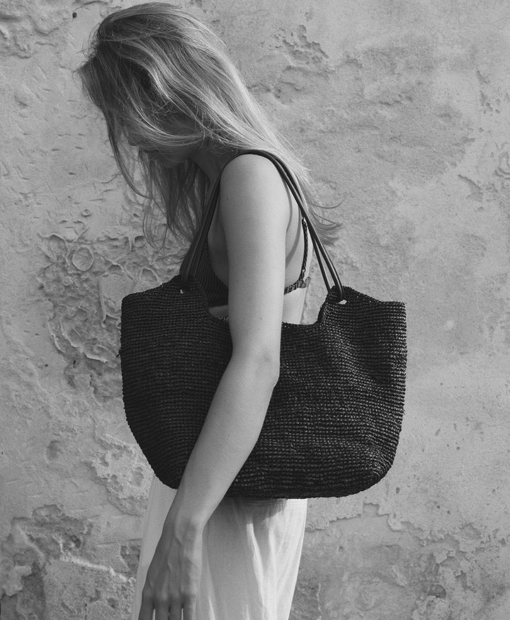 Raffia-Tasche "Amaya" - Schwarz