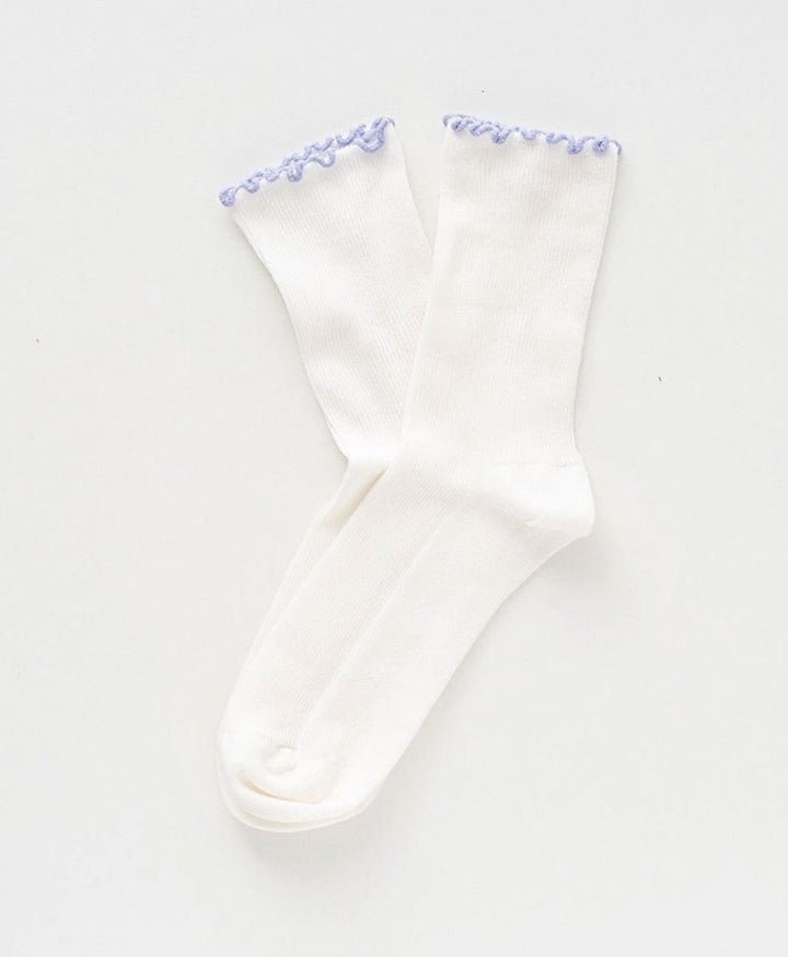 Rüschen Socken - Bio-Baumwolle - Weiss / Flieder