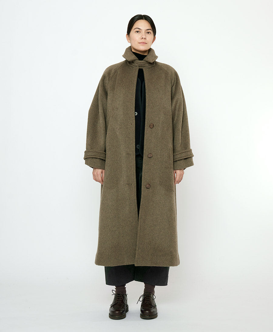 Langer Wollmantel "Balmacaan Coat" - Olive Gray