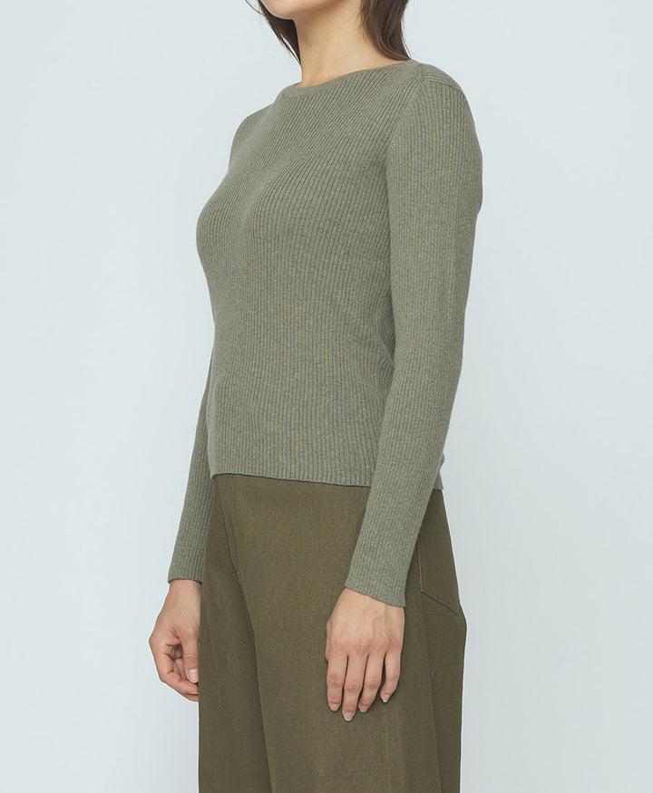 Top Feinstrick Ribbed Langarm - Sage Gray