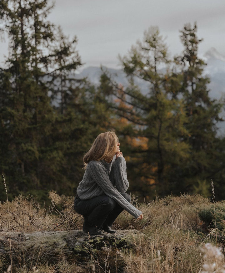 Strickpullover - Cable Knit Sweater - Kaschmir - Grau