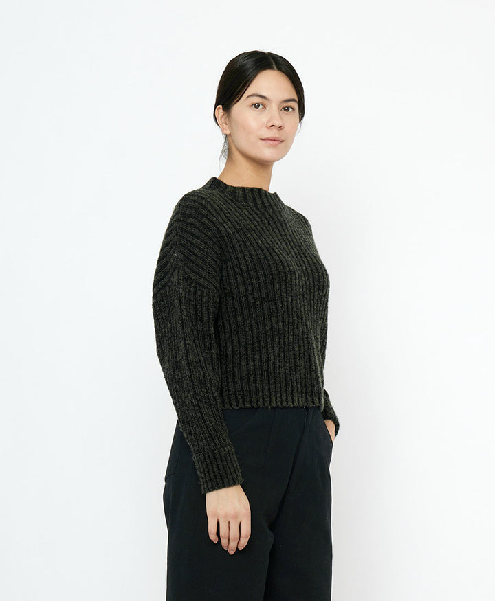 Strickpullover Striped Ribbed Mockneck - Grau-Schwarz Gestreift