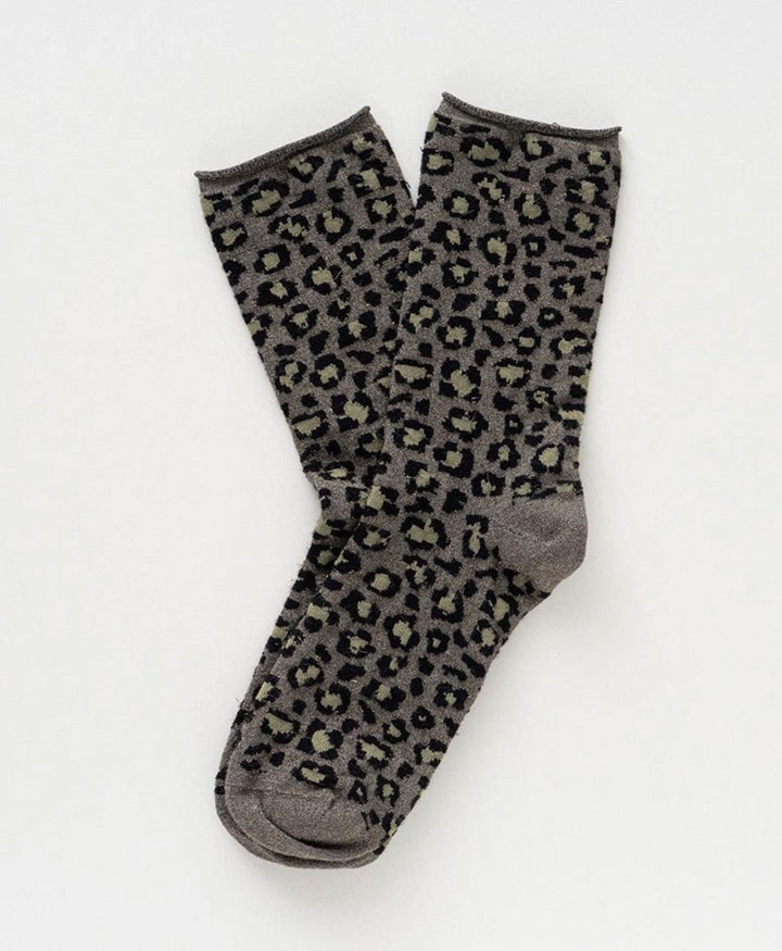 Glitzer Socken Lyocell - Leopard Khaki