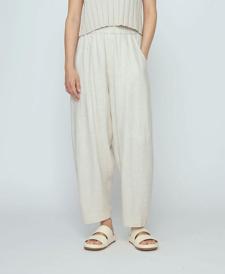 Stoffhose Elastic Panel Barrel Trouser - Oatmeal