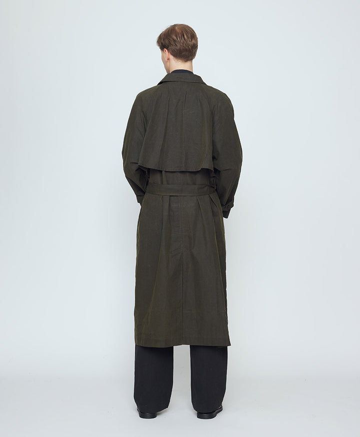 Mantel Long Rain Trench aus gewachster Baumwolle - Deep Olive