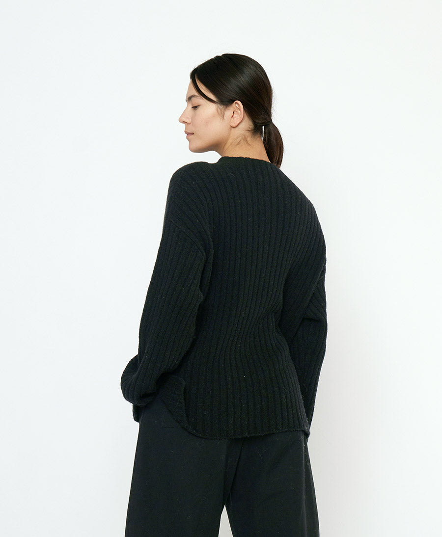 Strickpullover Oversized Ribbed Mockneck - Schwarz