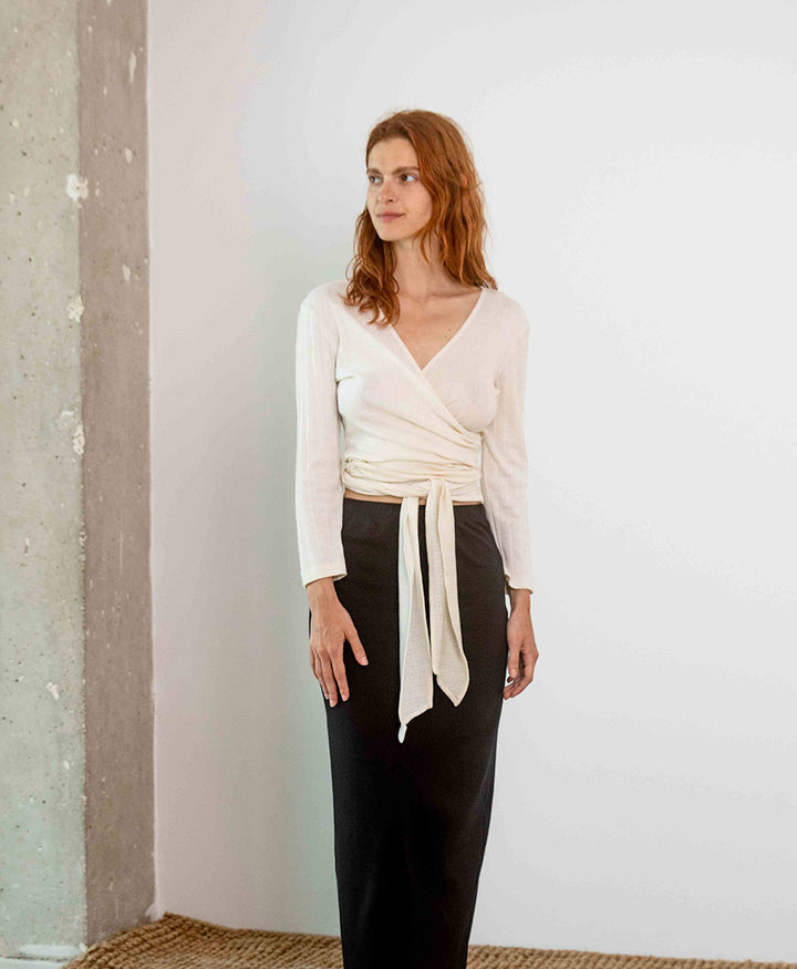 Wrap Top aus Bio-Baumwolle - Ecru