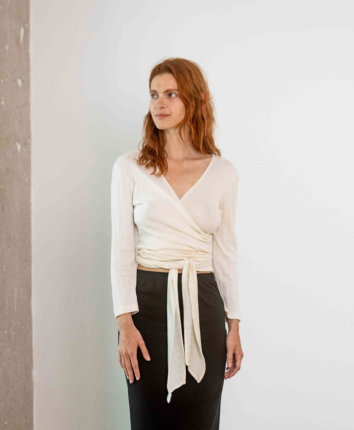 Wrap Top aus Bio-Baumwolle - Ecru