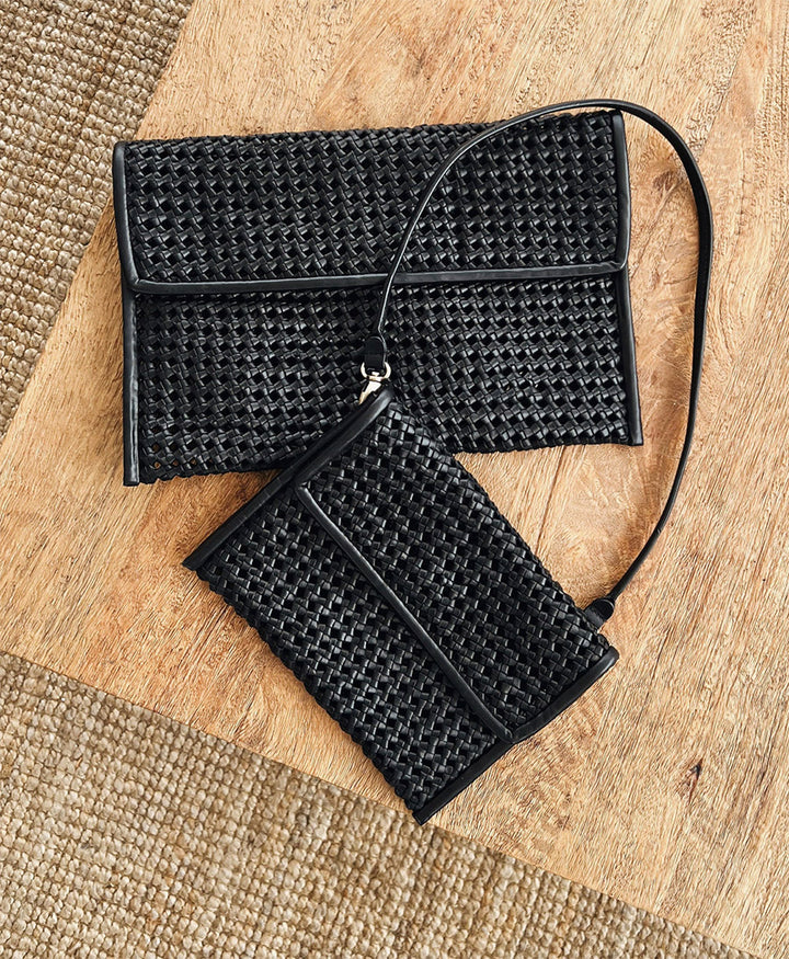Gewebte Ledertasche / Clutch "LARITA" - Schwarz