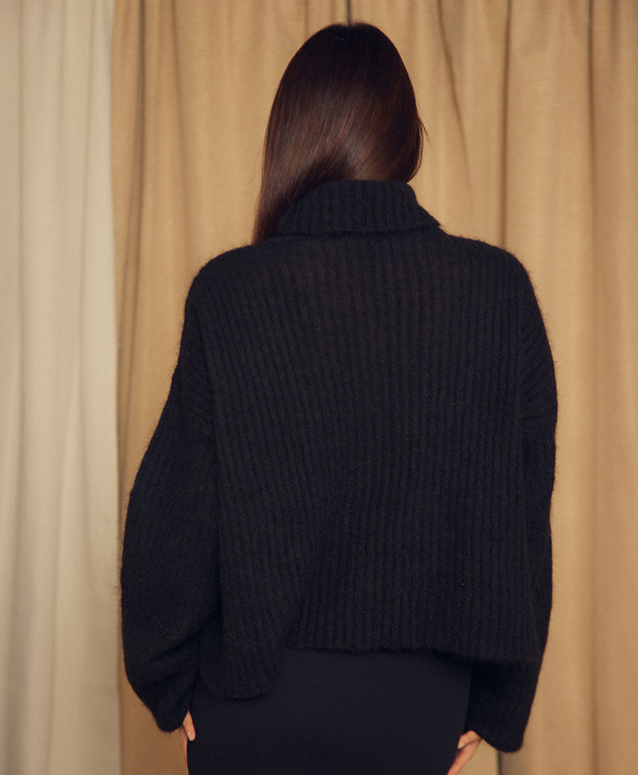 Warmer Rollkragenpullover - Schwarz