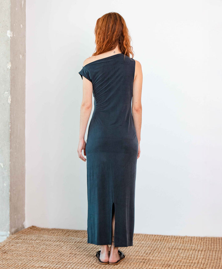 Midi Kleid / Drape Midi Dress aus Cupro Jersey - Anthrazit