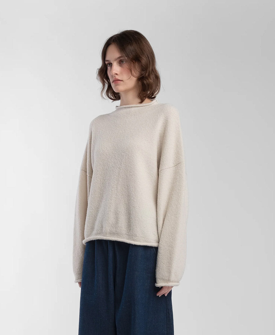 Strickpullover Cream Boucle Rolled Sweater