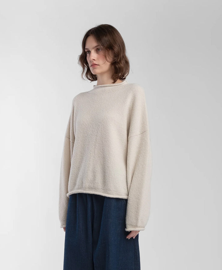 Strickpullover Cream Boucle Rolled Sweater