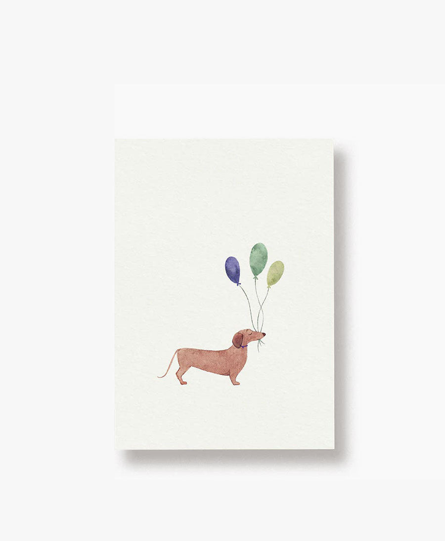 Postkarte "Dackel mit Luftballons"