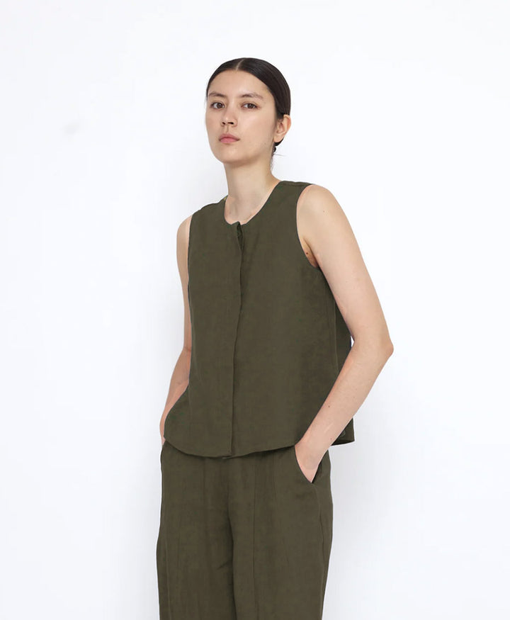 Top Sleeveless Playtop - Leinen - Dark Oak