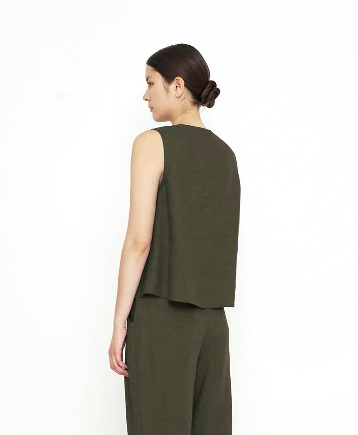 Top Sleeveless Playtop - Leinen - Dark Oak