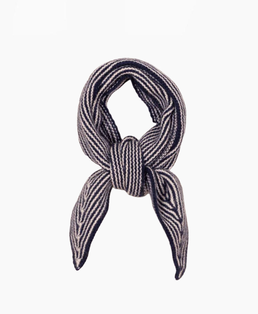 Kleiner Gestrickter Schal / Foulard aus Kaschmir - Blau / Weiss