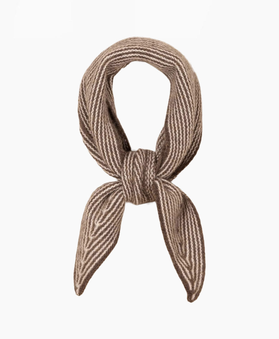 Kleiner Gestrickter Schal / Foulard aus Kaschmir - Braun / Weiss gestreift