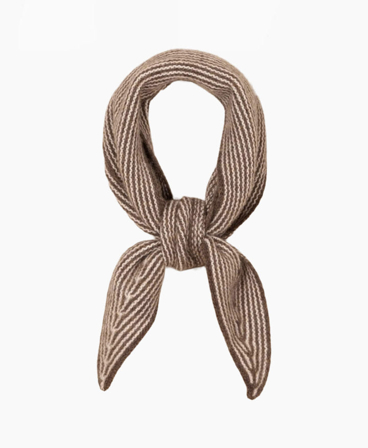 Kleiner Gestrickter Schal / Foulard aus Kaschmir - Braun / Weiss gestreift