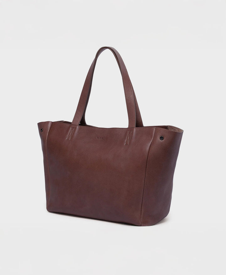 Schultertasche mit Reissverschluss "Tote Bag" aus dunkelbraunem Leder