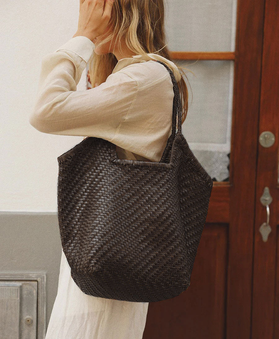 Gewebte Ledertasche "Selene" - Espresso