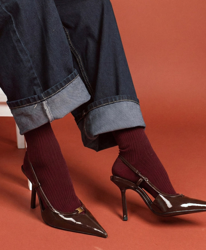 Socken Bio-Baumwolle - Feine Streifen - Dunkelrot