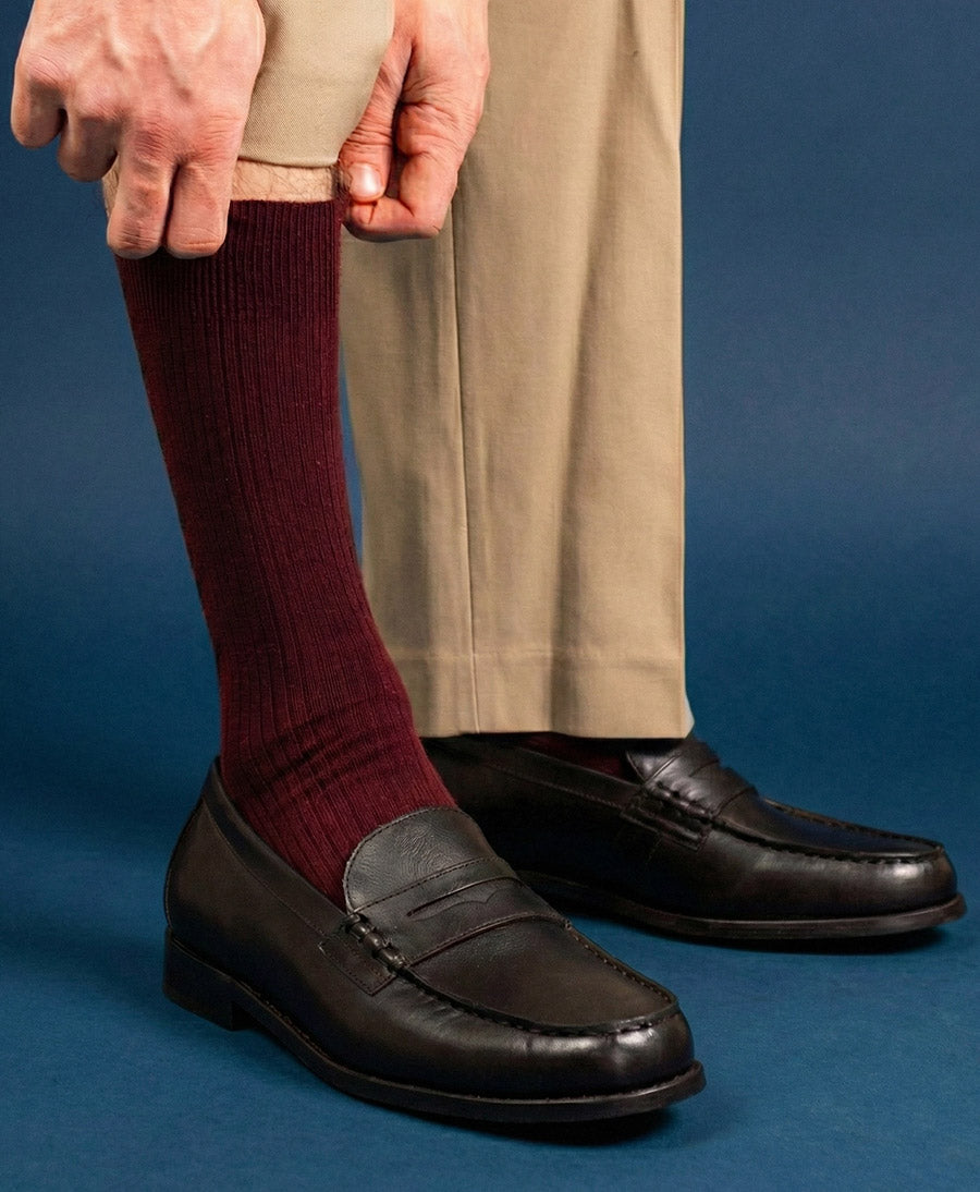Socken Bio-Baumwolle - Feine Streifen - Dunkelrot