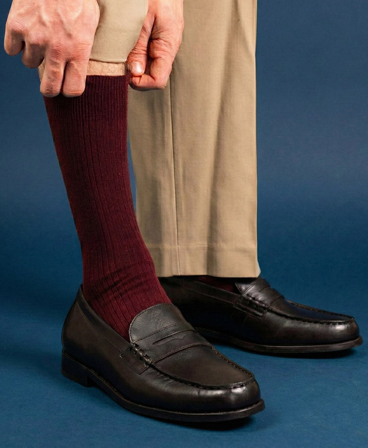 Socken Bio-Baumwolle - Feine Streifen - Dunkelrot