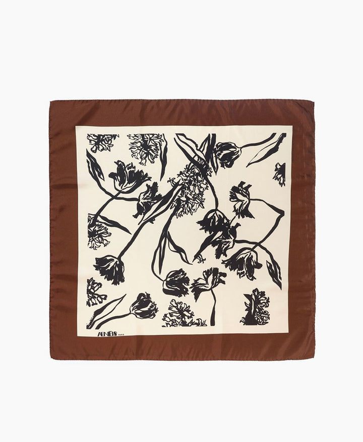 Seiden-Foulard "Nostalgia Flower Silk Scarf" - Brown