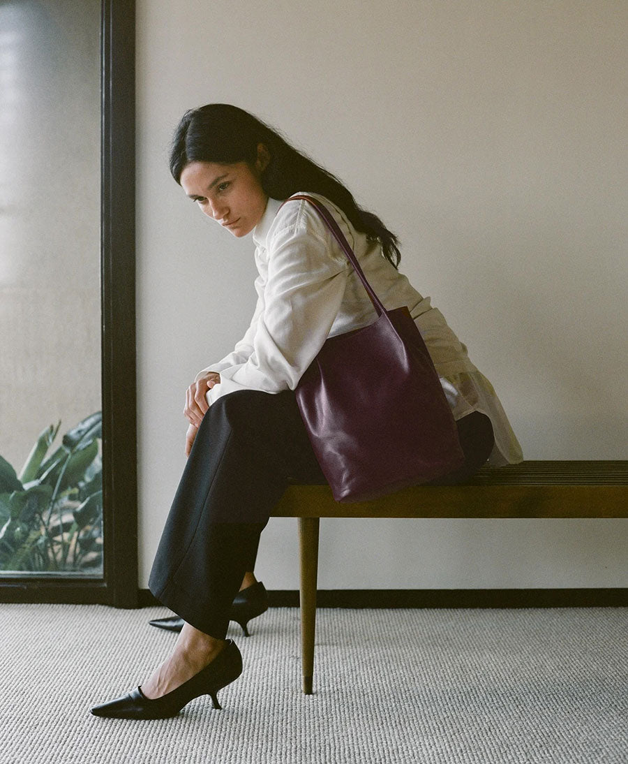 Schultertasche FRANCES - Leder, Bordeaux