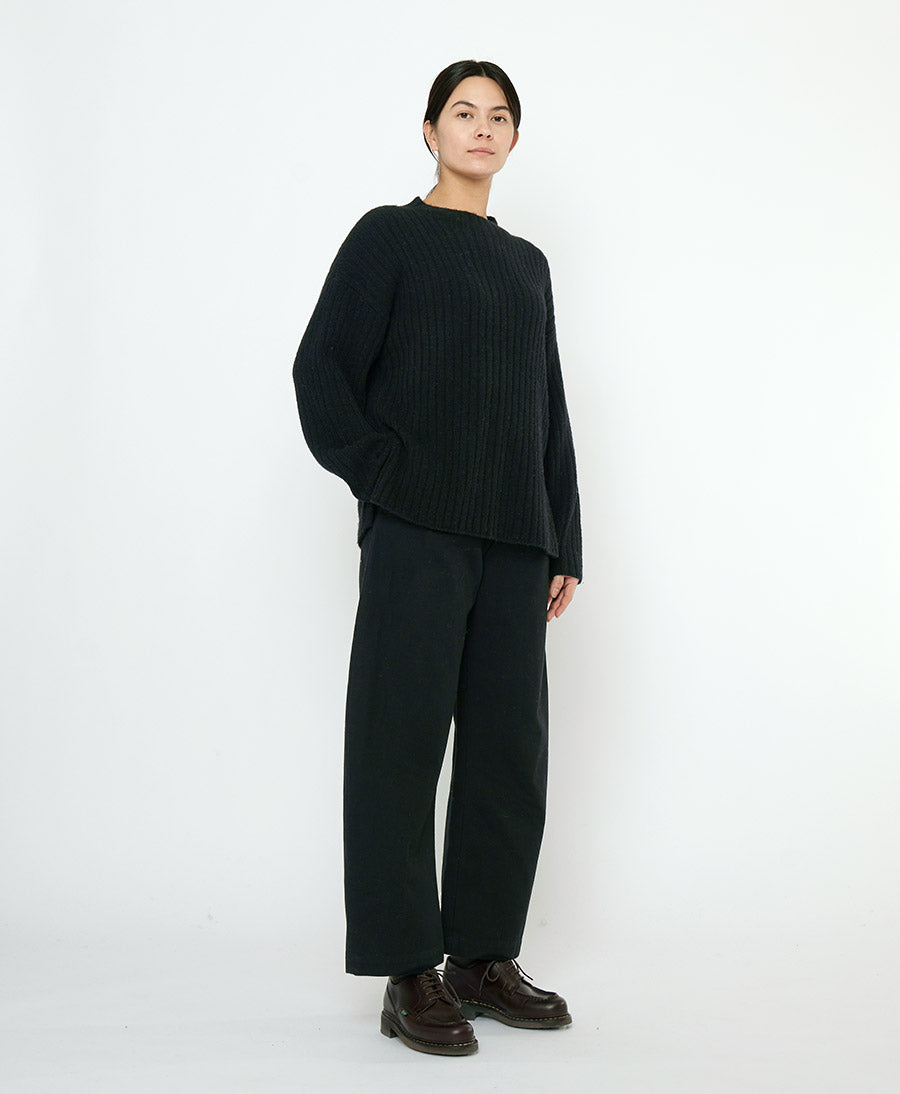 Strickpullover Oversized Ribbed Mockneck - Schwarz