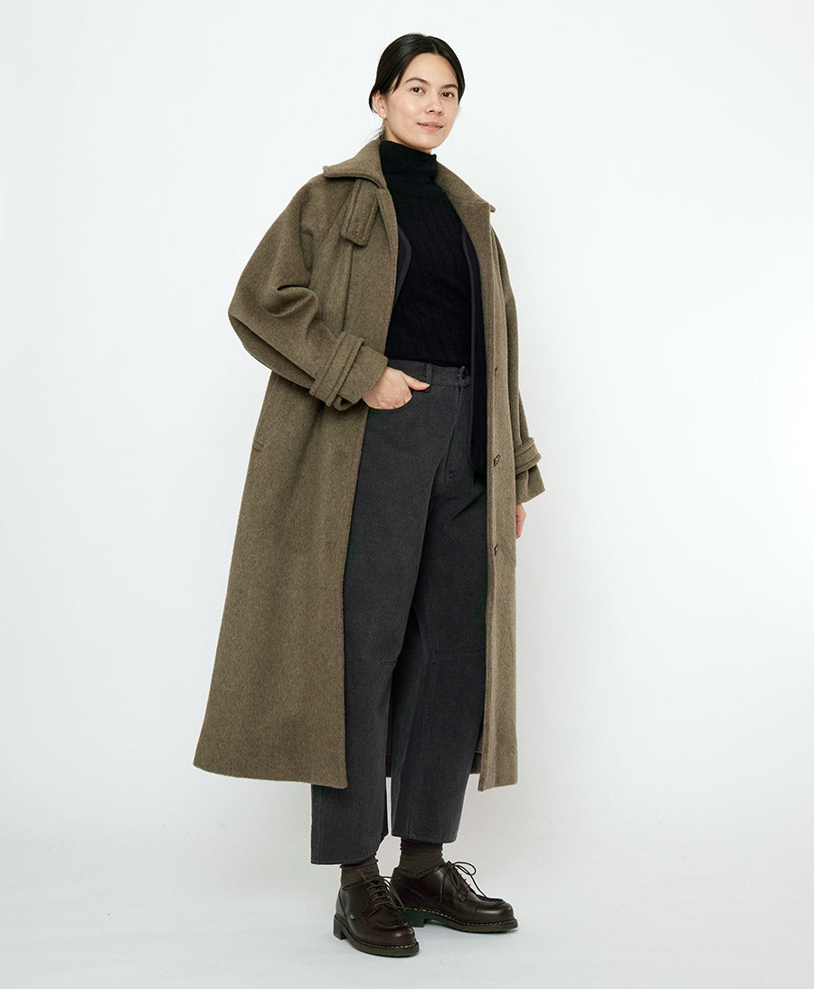 Langer Wollmantel "Balmacaan Coat" - Olive Gray