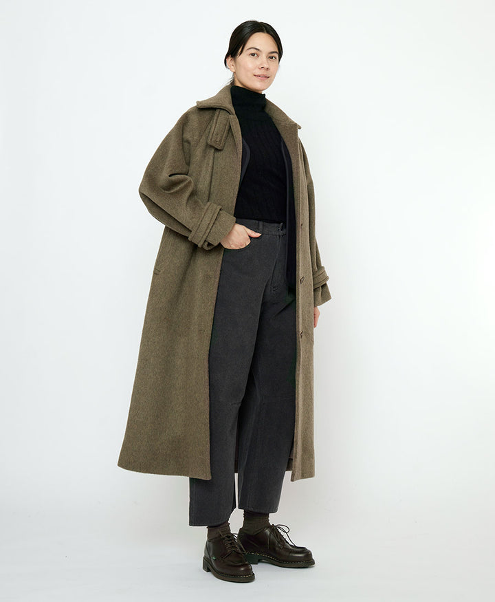 Langer Wollmantel "Balmacaan Coat" - Olive Gray