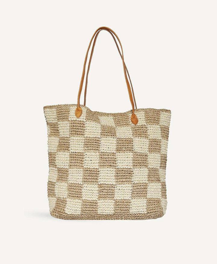 Gehäkelte Raffia - Tasche "Françoise" - Karo Creme - BEMBIEN - clomes