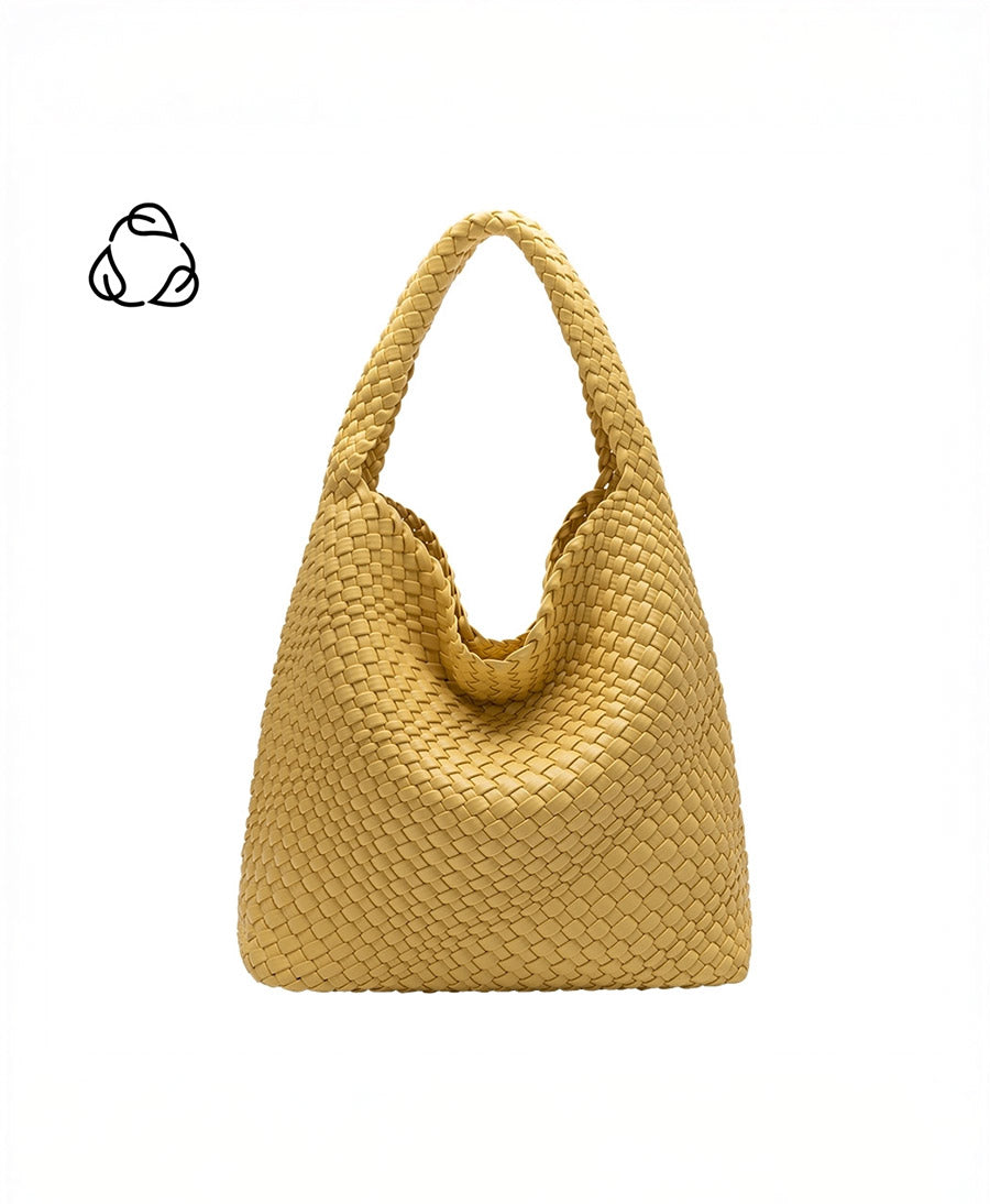Gewebte Schultertasche JOHANNA aus veganem Leder - Gelb