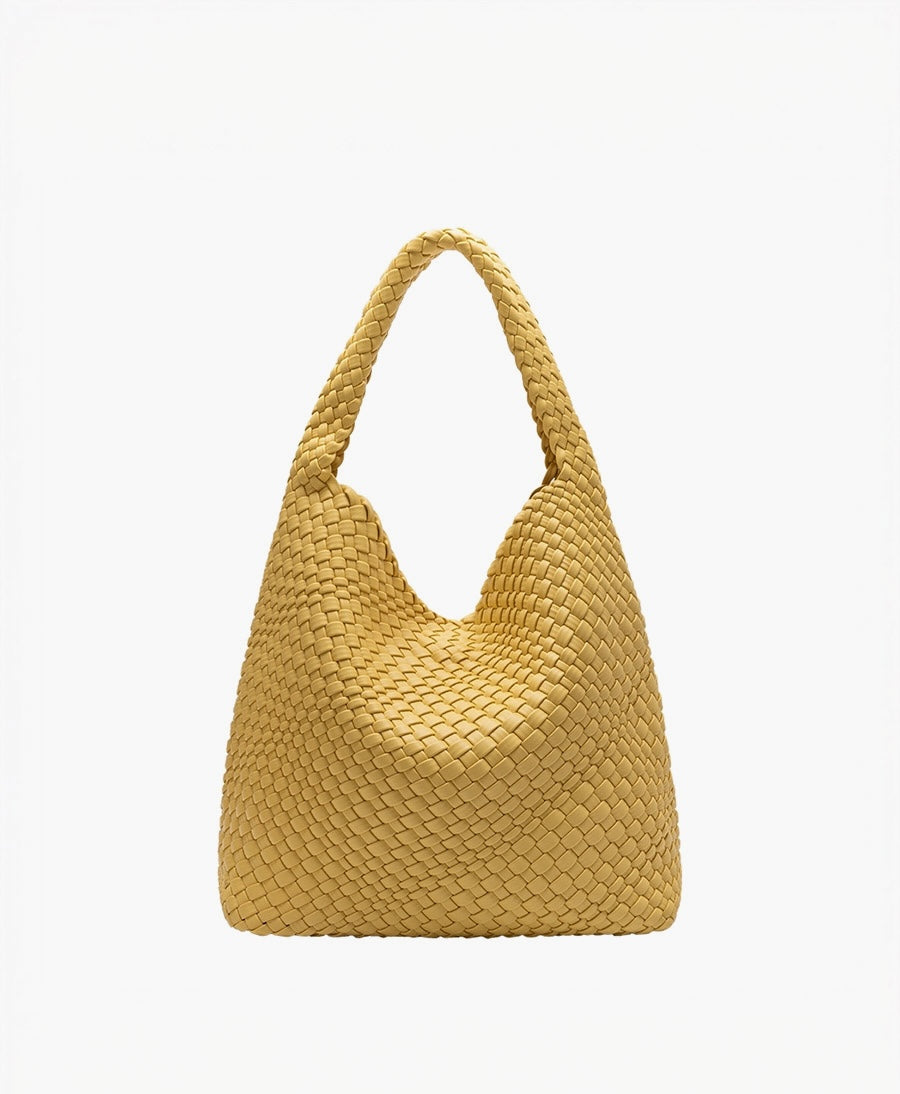 Gewebte Schultertasche JOHANNA aus veganem Leder - Gelb