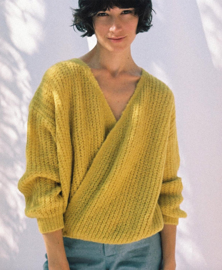 Leichter Strick-Wickelcardigan VEGA - Mustard